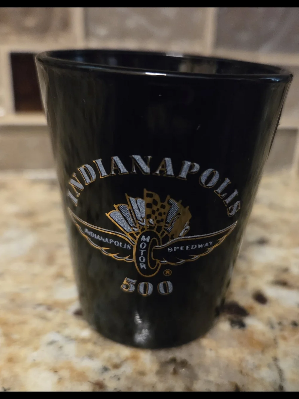 Indianapolis Motor Speedway 500 Black Ceramic Souvenir Shot Glass